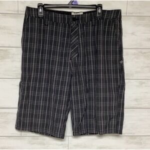 Hurley Art Department Plaid Shorts Black & Grey Men's Size 34 inseam 12 inch